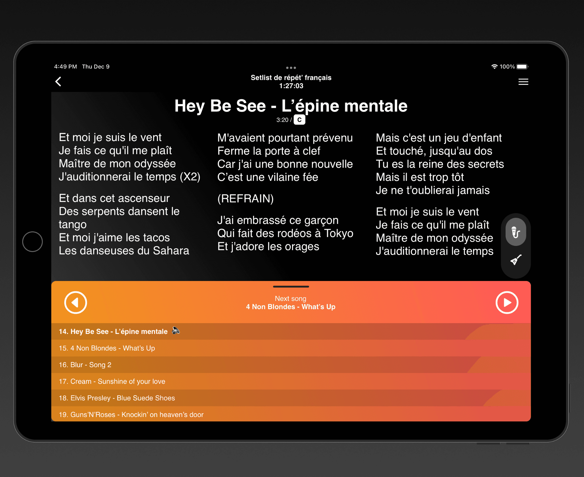 Paroles live iPad
