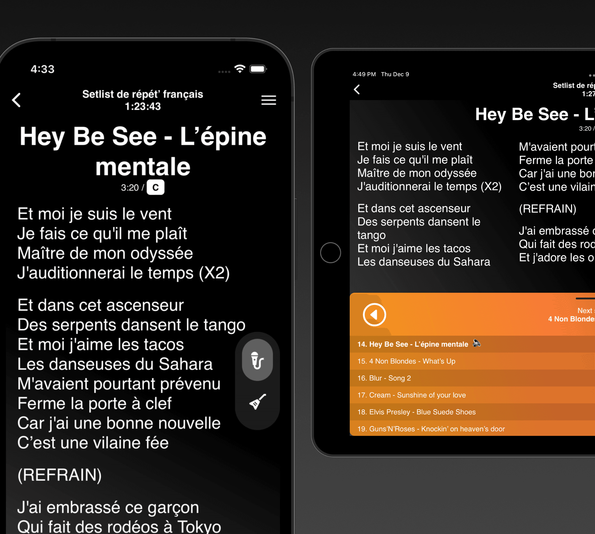 Choix morceaux setlist