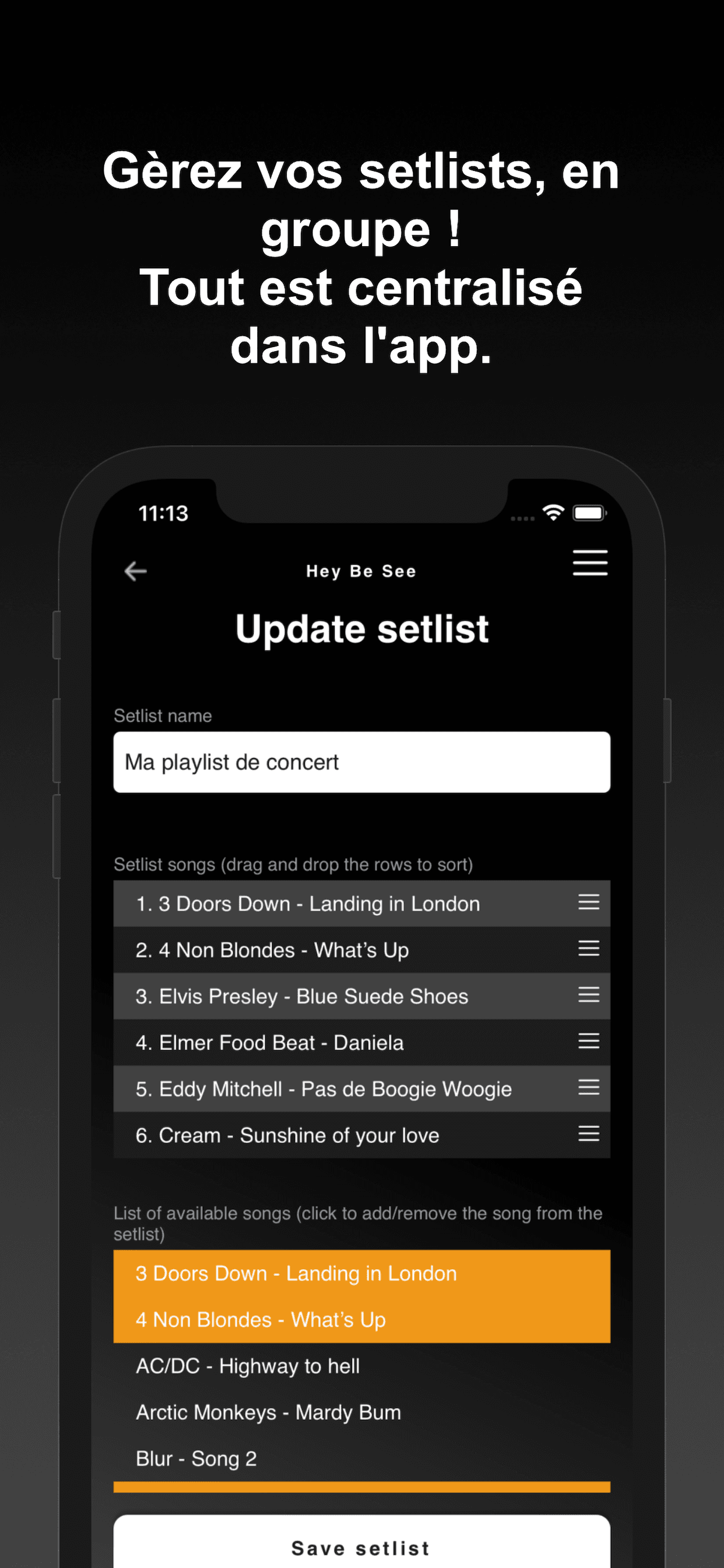 Gère tes setlists