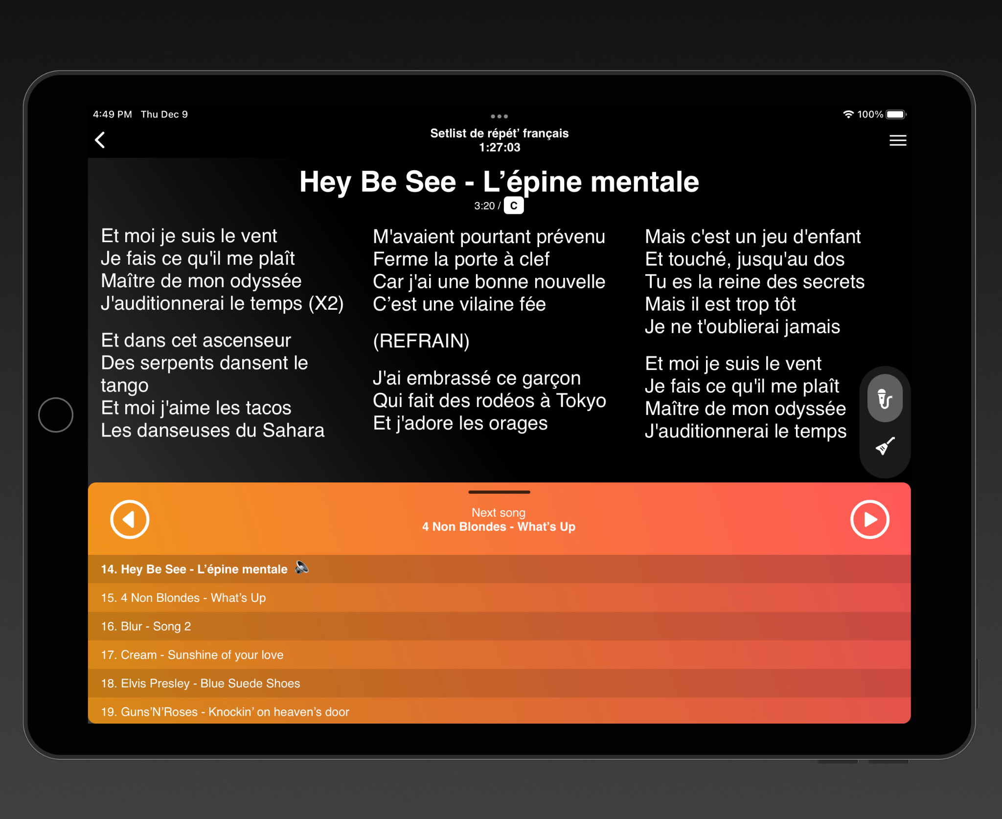 Paroles live iPad